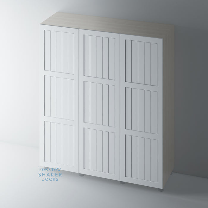 Primed, 3 Panel Shaker Wardrobe Door with TONGUE & GROOVE Panel - Foxstow